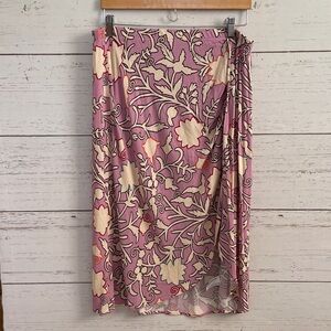 Knox Rose Lavender Rayon Skirt in Abstract Tropical Floral Print, size L, NWOT